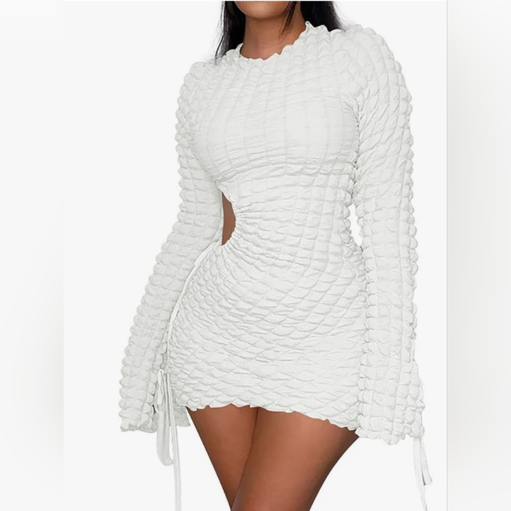 WHITE Sexy Popcorn's Textured Cut Out Cinched Dress Size L
